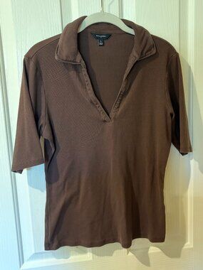 Banana Republic Brown Ribbed Elbow Length Polo
